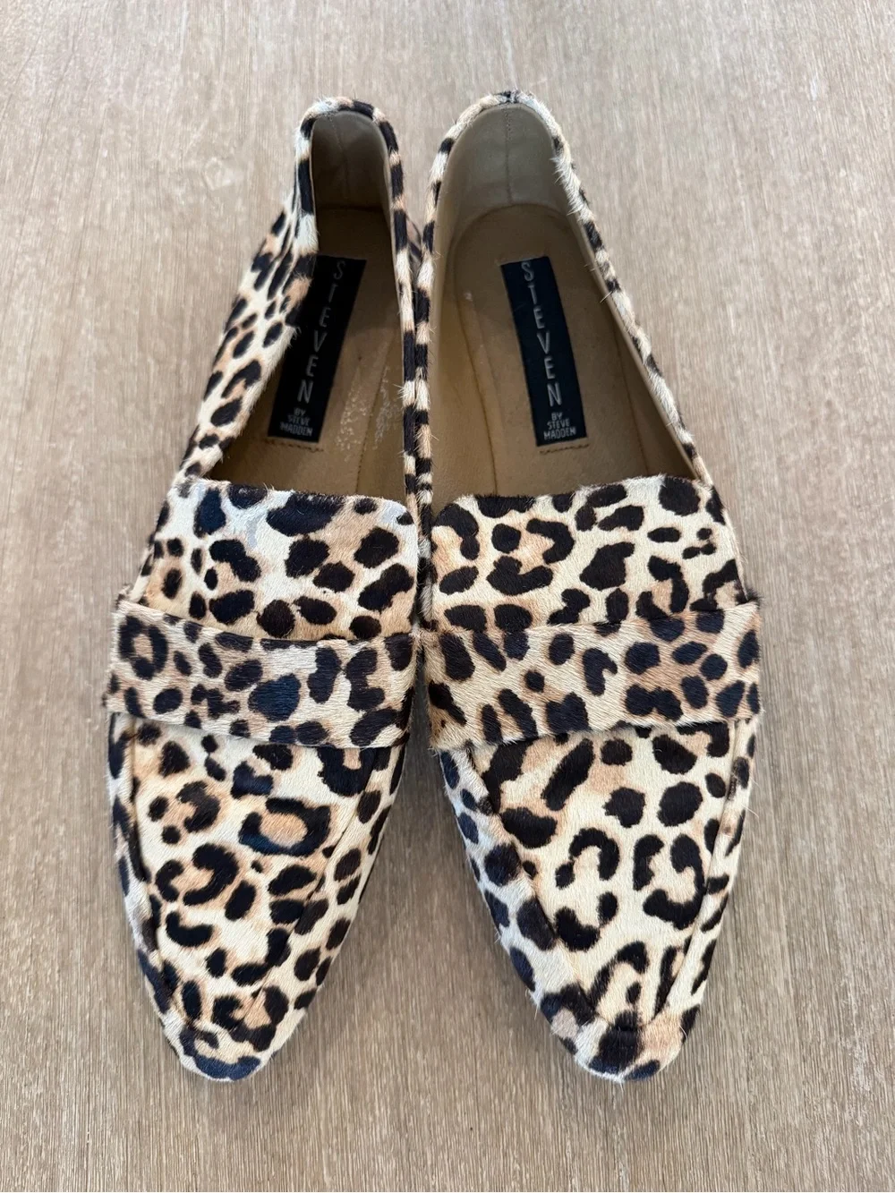 Steve Madden Leopard Print Pointed Toe Loafers - Tan, Black - Picture 2 of 7